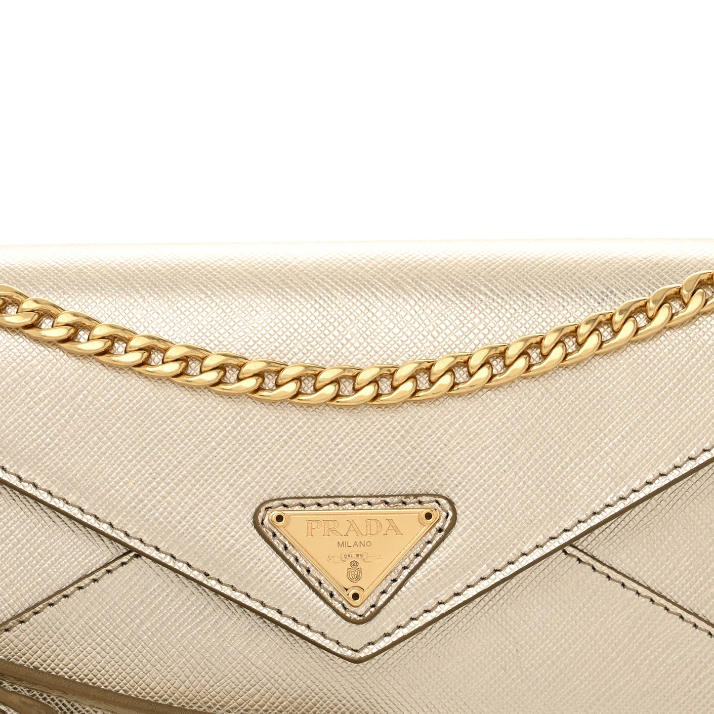 Metallic Saffiano Triangle Mini Crossbody Bag Platino