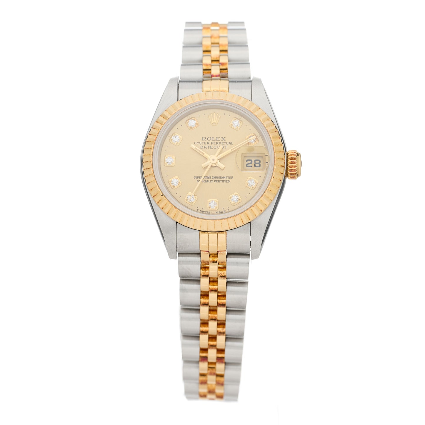 Stainless Steel 18K Yellow Gold Diamond 26mm Oyster Perpetual Datejust Watch Champagne 69173