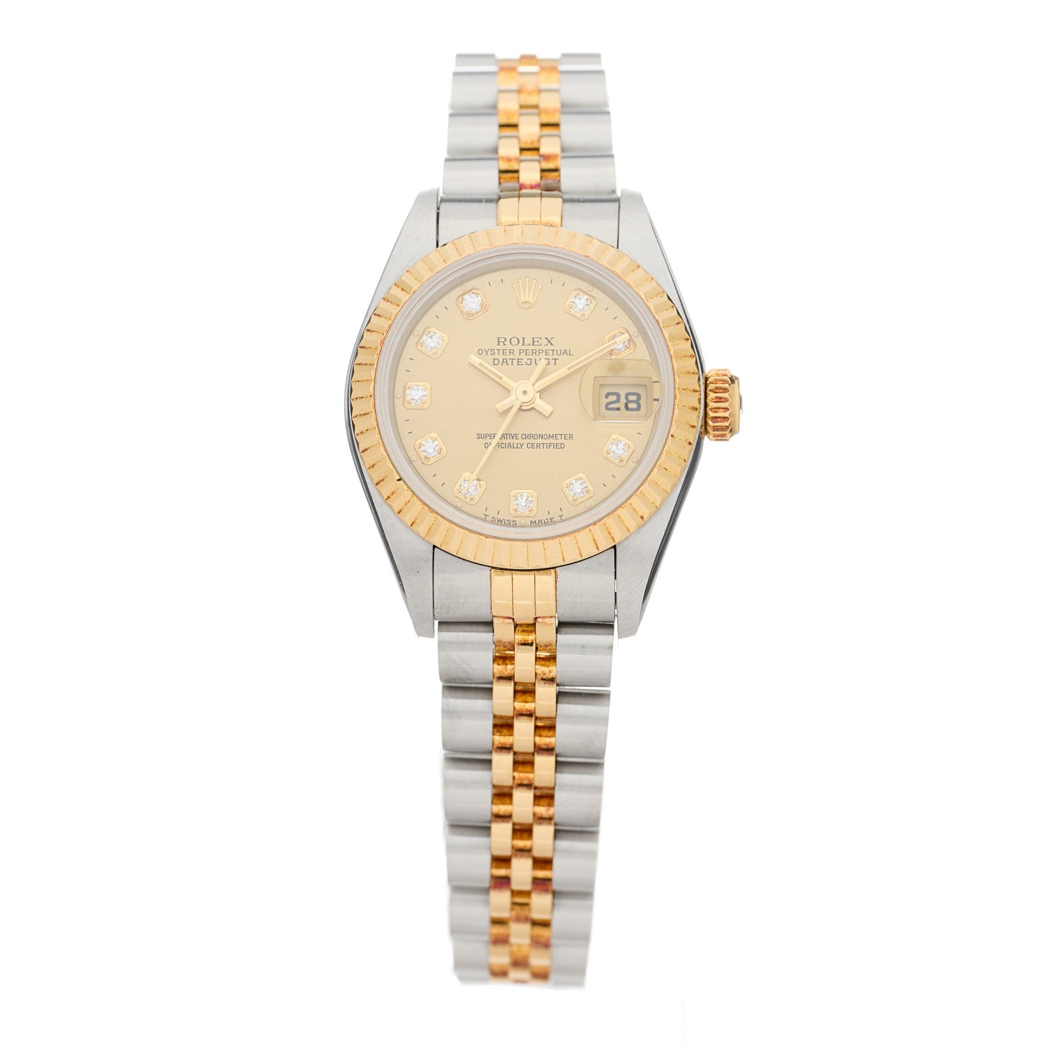 Rolex Stainless Steel 18K Yellow Gold Diamond 26mm Oyster Perpetual Datejust Watch Champagne 69173 1 of 4
