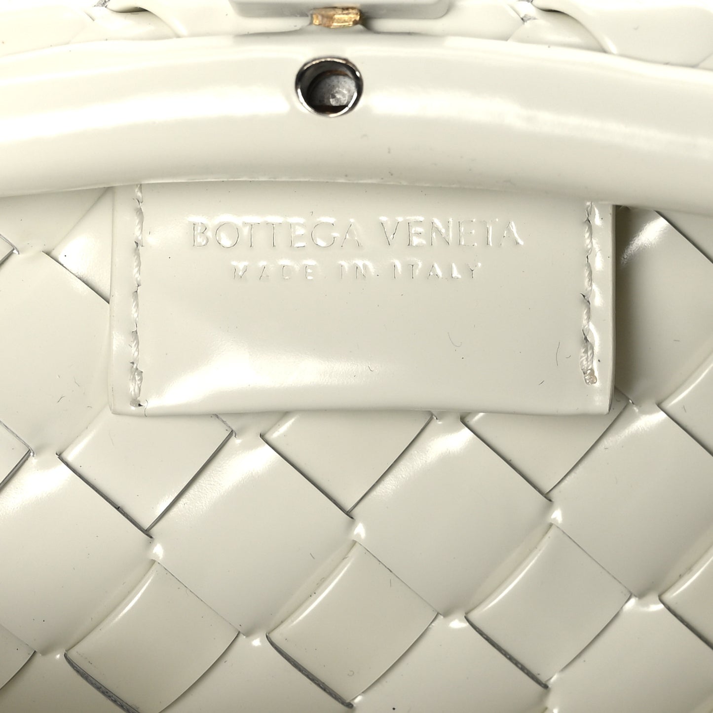 Patent Nappa Intrecciato Top Handle Shoulder Bag Chalk