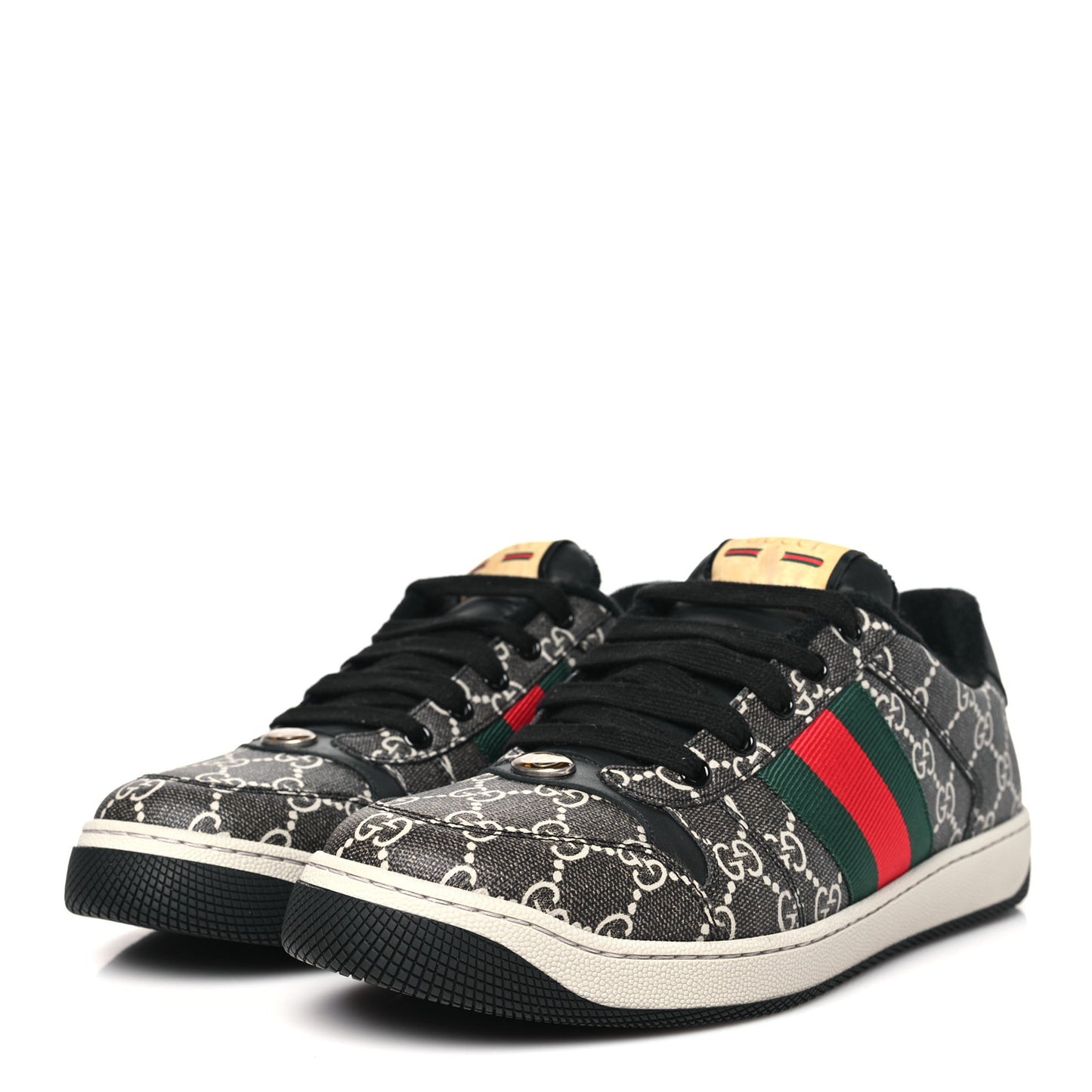 GG Supereme Monogram Miro Soft Calfskin Web Mens Screener Sneakers 8.5 Black Grey Sky