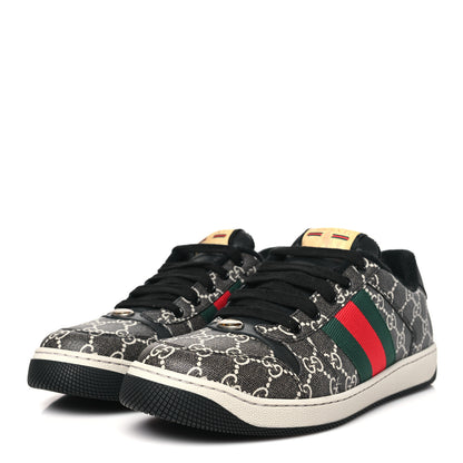 Gucci GG Supereme Monogram Miro Soft Calfskin Web Mens Screener Sneakers 8.5 Black Grey Sky 3 of 10