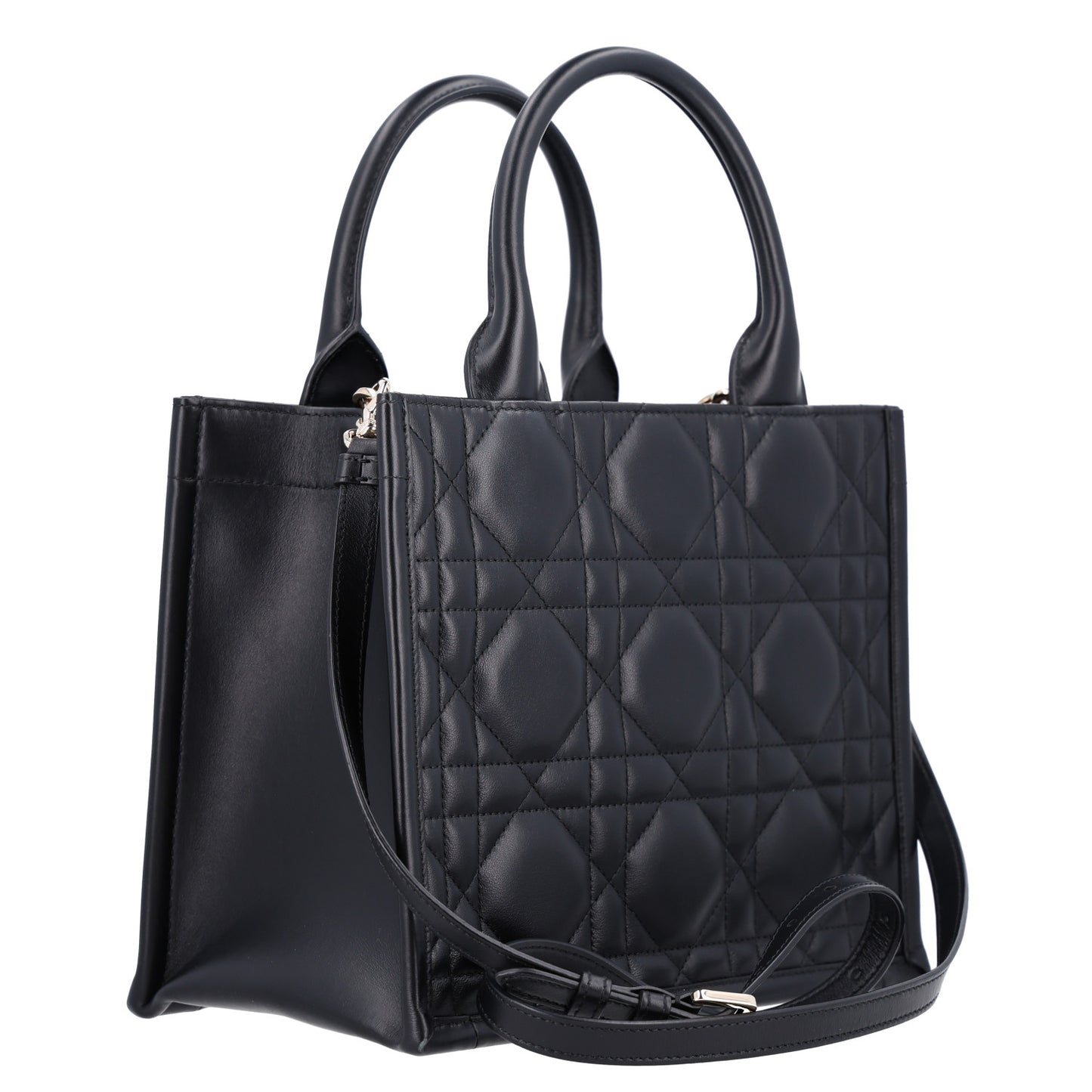 Calfskin Macro Cannage Small Book Tote Black
