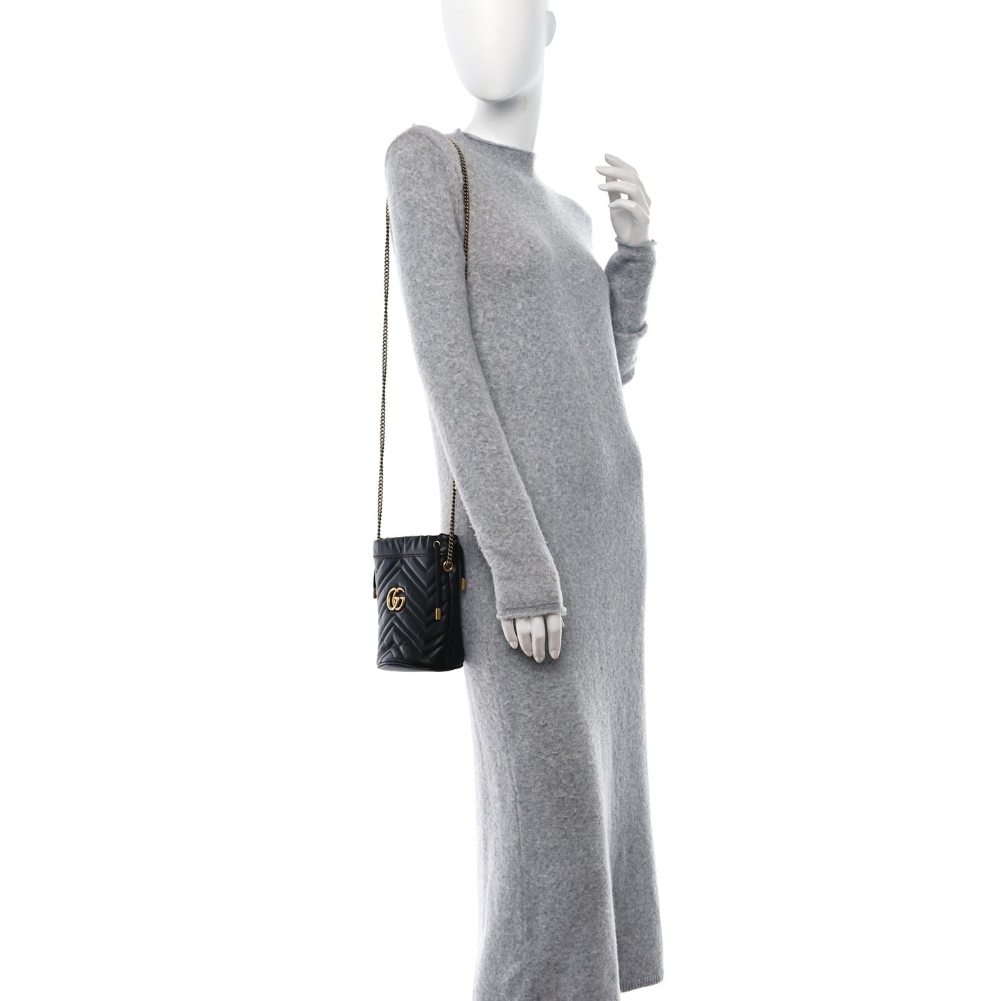 Calfskin Matelasse Mini GG Marmont 2.0 Bucket Bag Black