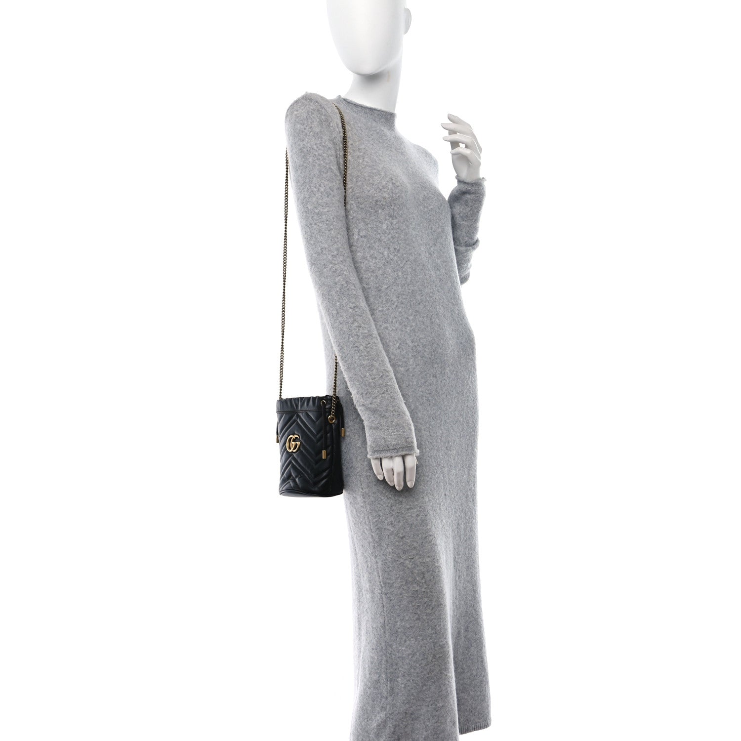 Gucci Calfskin Matelasse Mini GG Marmont 2.0 Bucket Bag Black 2 of 9