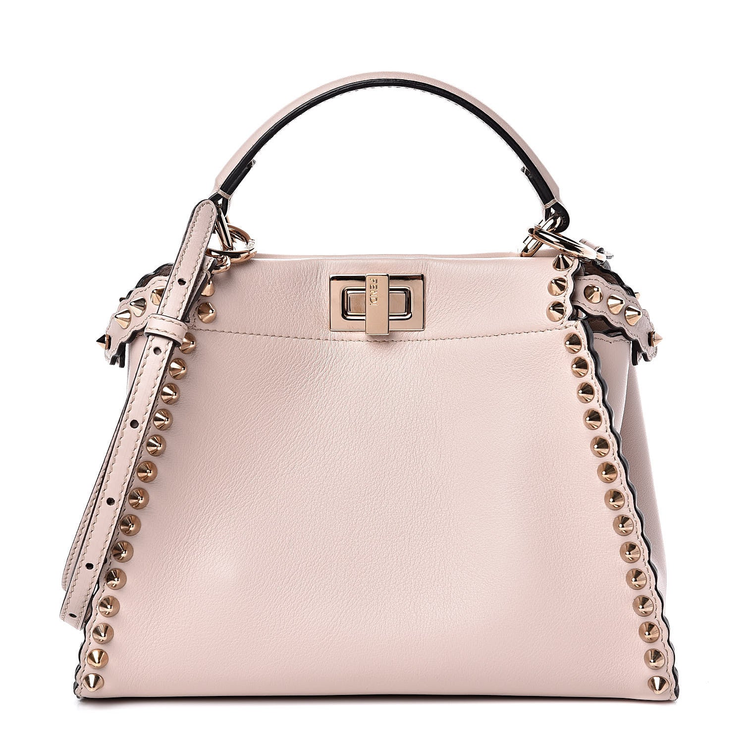 Fendi Vitello Seta Shiny Nappa Scalloped Studded Mini Peekaboo Iconic Satchel Soap 1 of 10