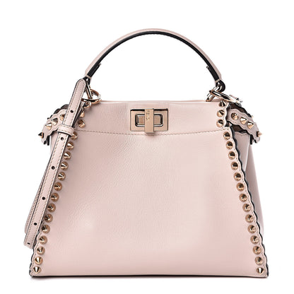 Fendi Vitello Seta Shiny Nappa Scalloped Studded Mini Peekaboo Iconic Satchel Soap 1 of 10