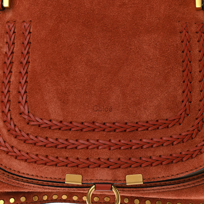 Chloe Suede Calfskin Braided Medium Marcie Satchel Terracotta Red 8 of 11