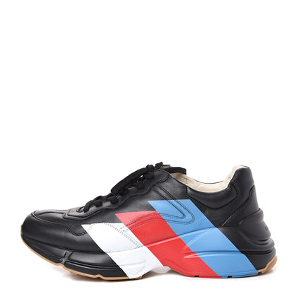 Gucci Calfskin Web Printed Mens Rhyton Sneakers 8 Black 1 of 10