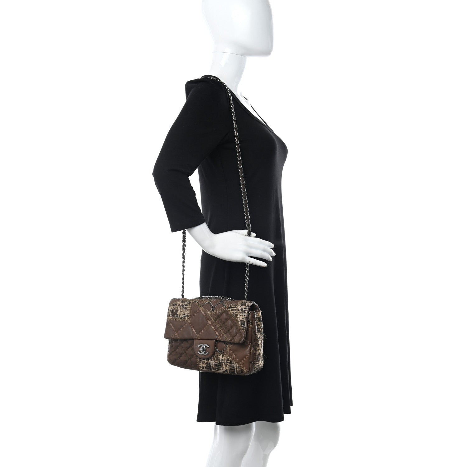 Chanel Lambskin Tweed Stitched Quilted Patch Medium Flap Brown 2 of 13
