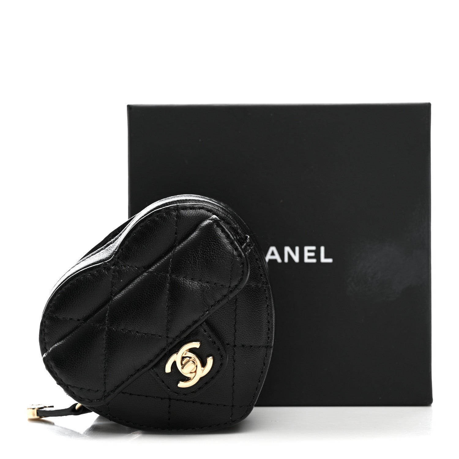 Chanel Lambskin Quilted CC In Love Heart Zipped Arm Coin Purse Black 8 of 8