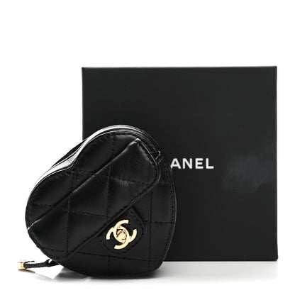 Chanel Lambskin Quilted CC In Love Heart Zipped Arm Coin Purse Black 8 of 8