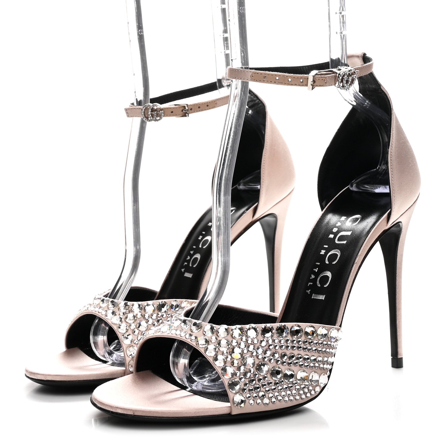 Gucci Satin Crystal Ankle Strap Sandal Pumps 39.5 Skin Rose 4 of 10