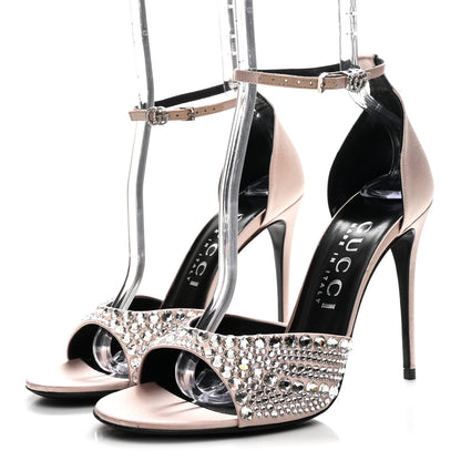Gucci Satin Crystal Ankle Strap Sandal Pumps 39.5 Skin Rose 4 of 10