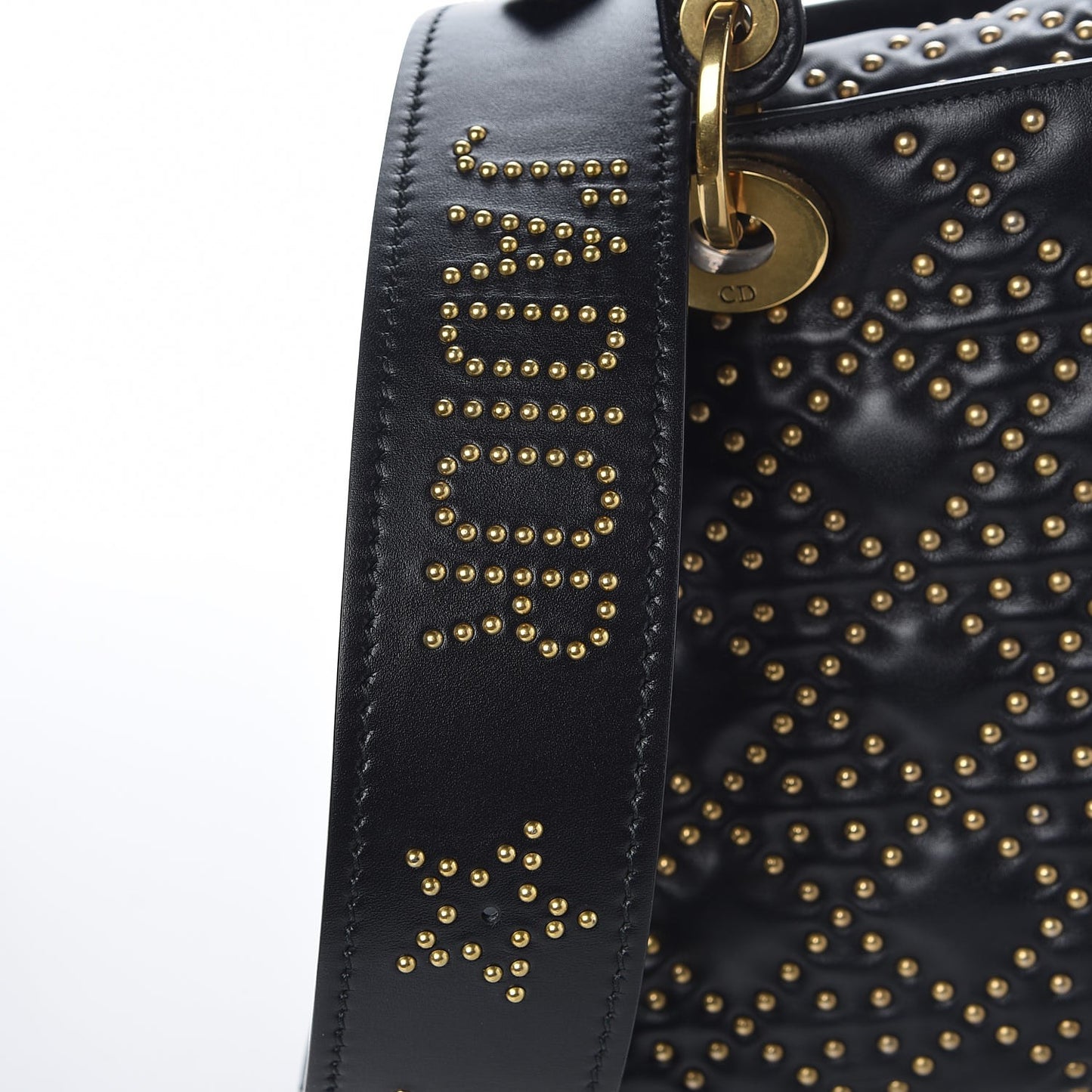 Calfskin Cannage Studded Medium Supple Lady Dior Black