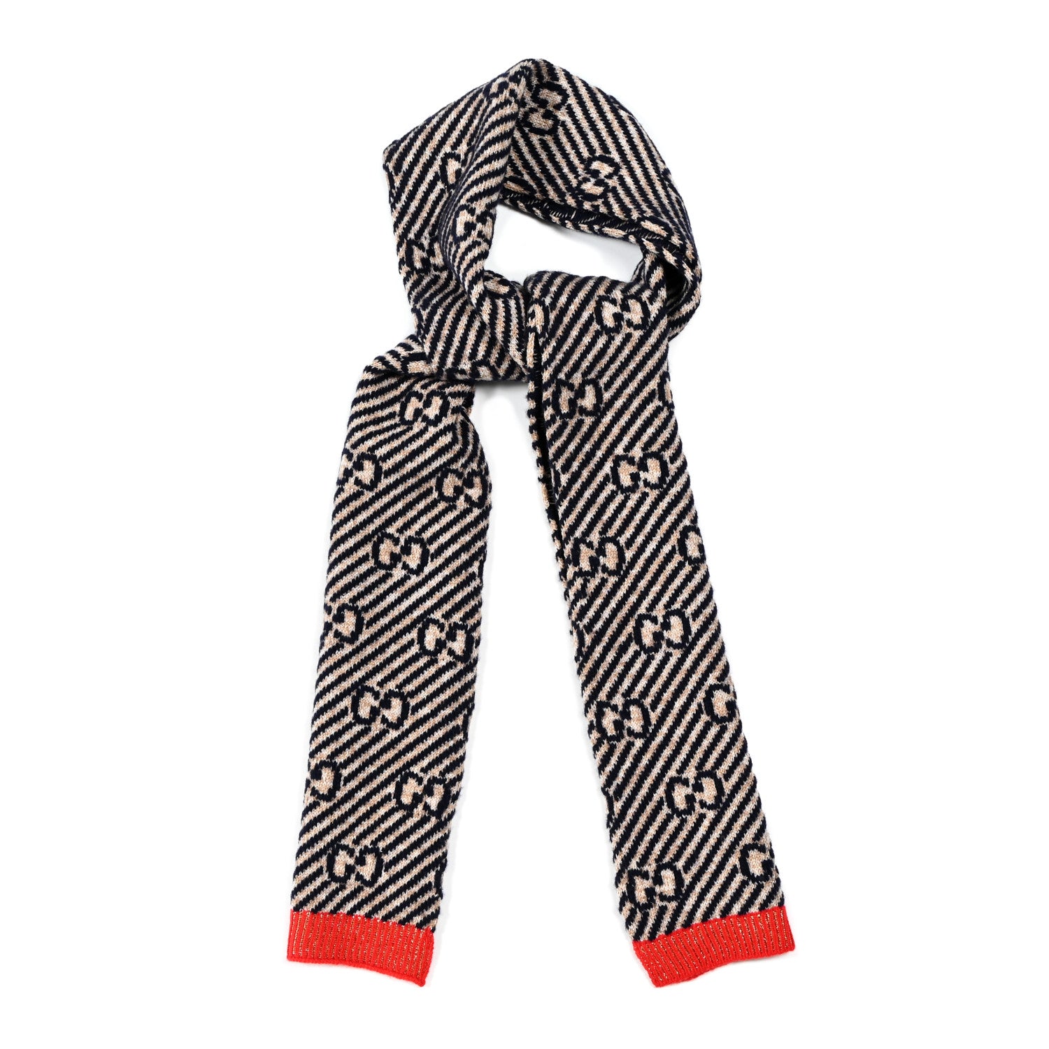 Gucci Wool Lame Jacquard GG Monogram Regy Scarf Black Red 1 of 4