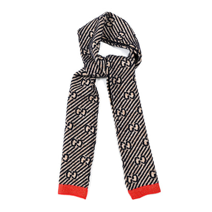 Gucci Wool Lame Jacquard GG Monogram Regy Scarf Black Red 1 of 4