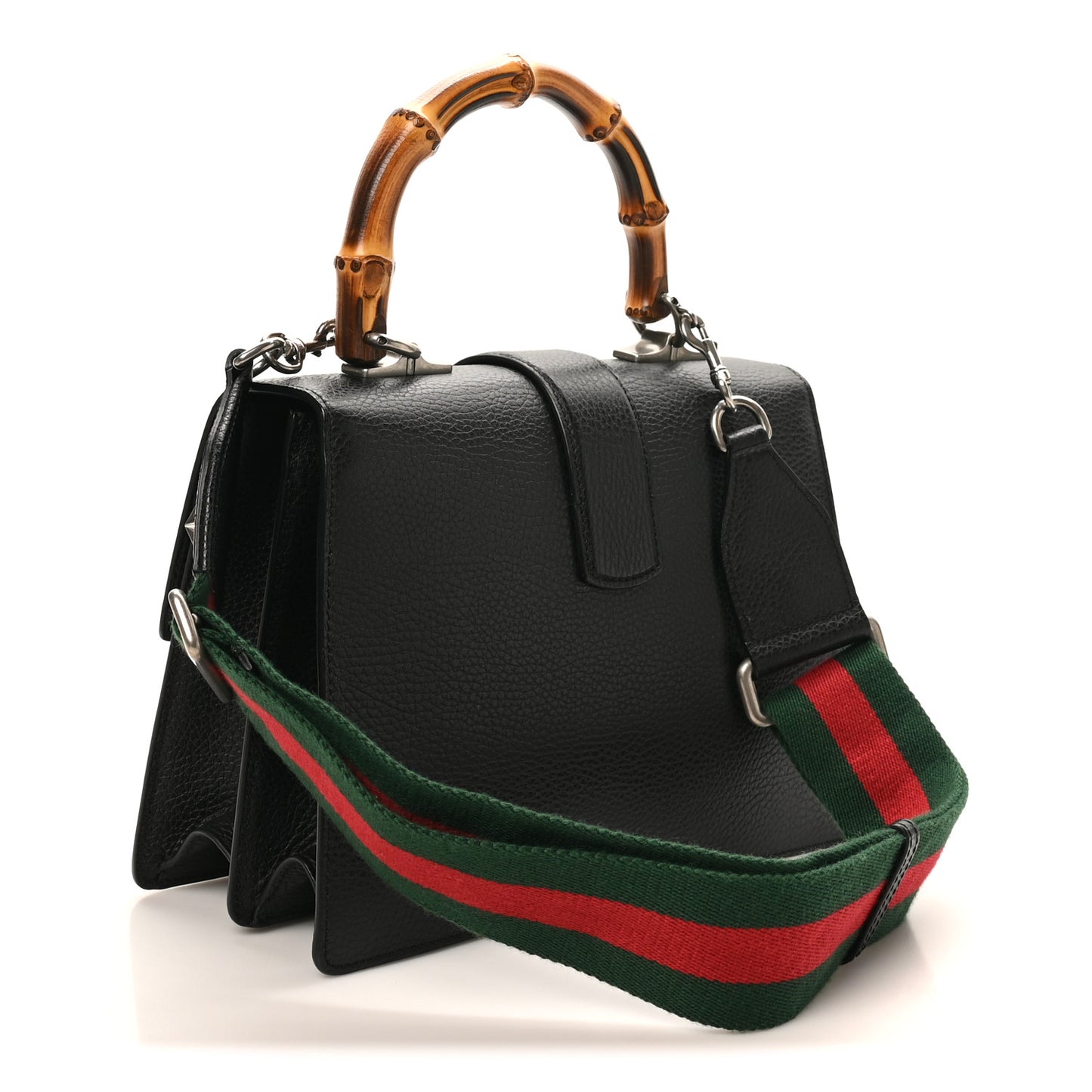 Dollar Calfskin Crystal Web Medium Dionysus Bamboo Top Handle Bag Black Black Diamond