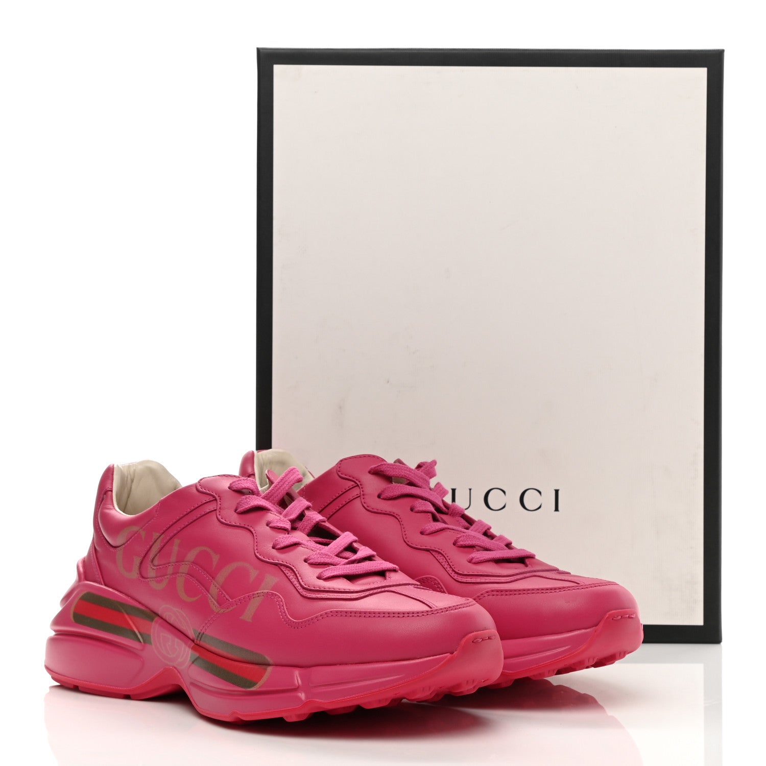 Gucci Calfskin Logo Mens Rhyton Sneakers 9 Box Pink 11 of 11