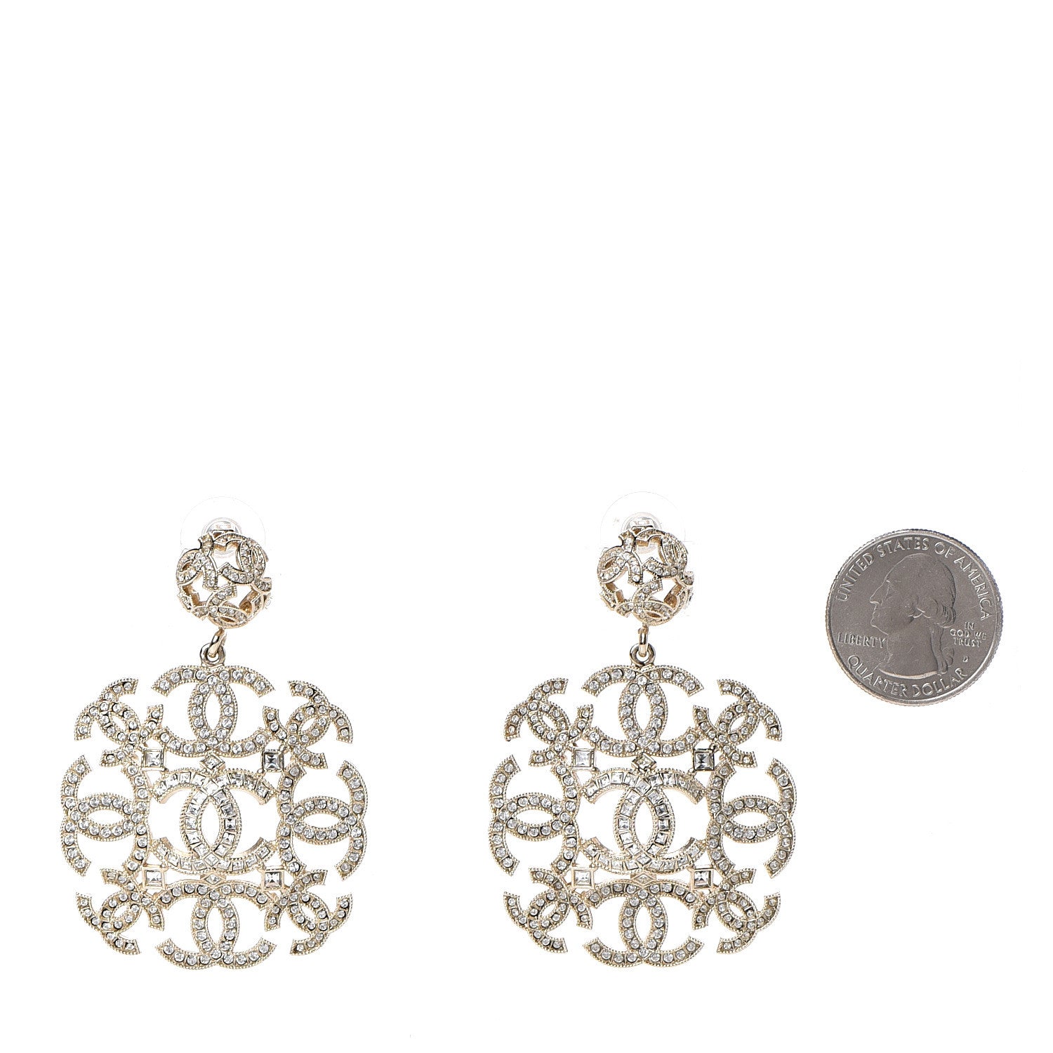Chanel Crystal Strass CC Earrings Gold 2 of 4