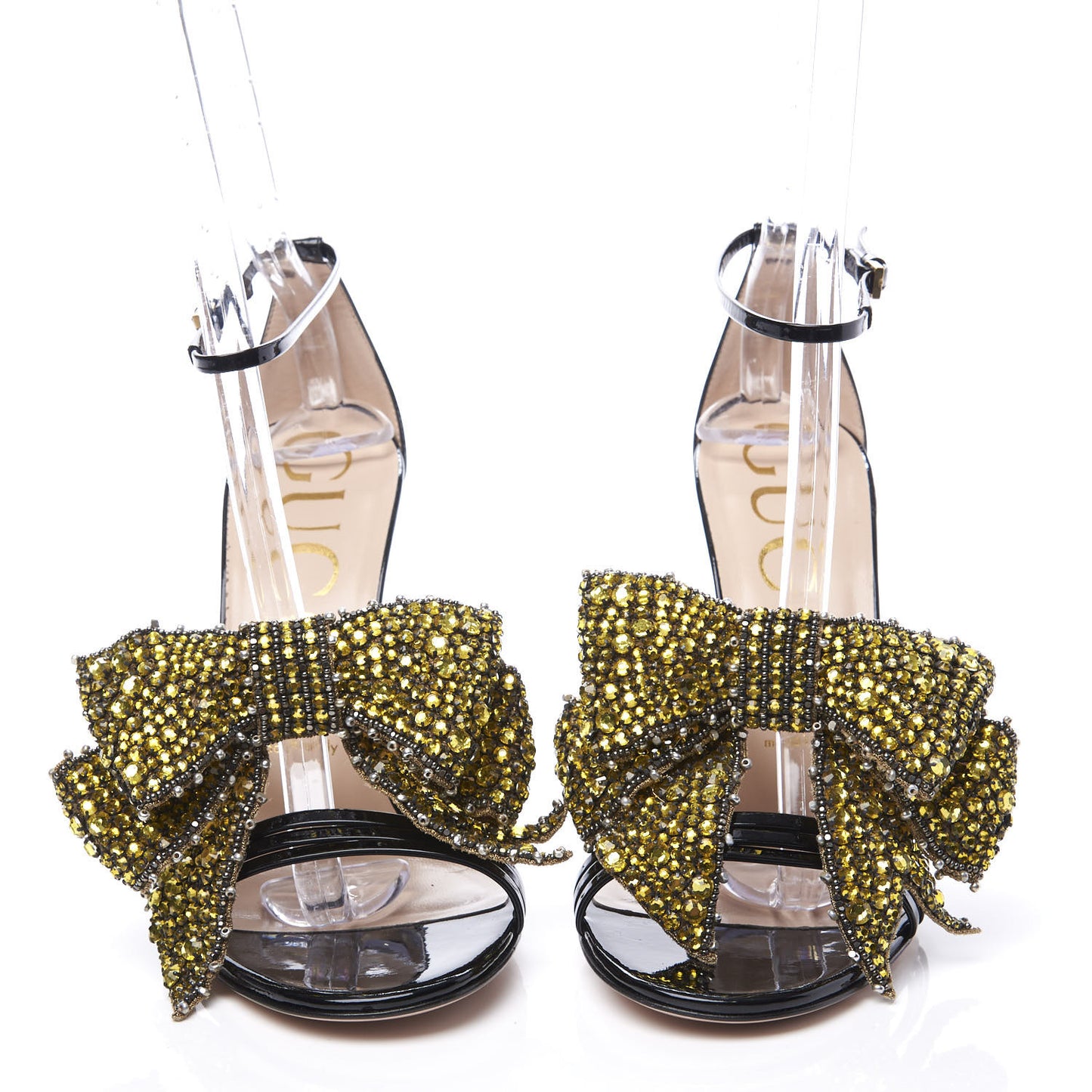 Patent Crystal Removable Bow Sandals 38.5 Black