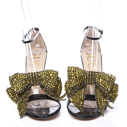 Gucci Patent Crystal Removable Bow Sandals 38.5 Black 3 of 11