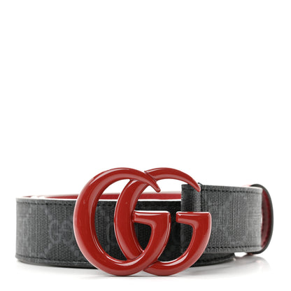 Gucci GG Supreme Enamel Double G 30mm Belt 85 34 Black New Cherry Red 1 of 7