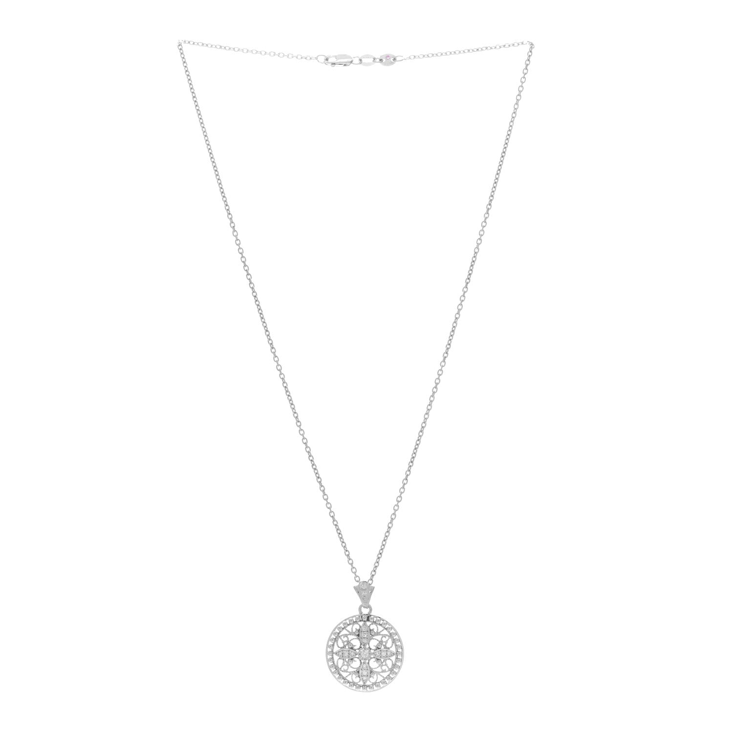 Roberto Coin 18K White Gold Diamond Flower Round Pendant Necklace 2 of 3