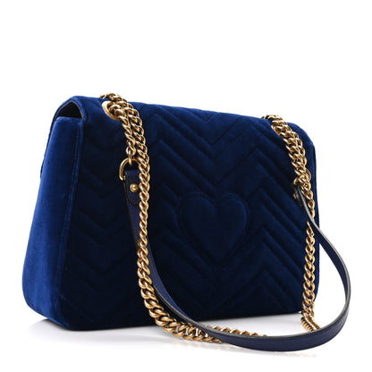 Gucci Velvet Matelasse Medium GG Marmont Shoulder Bag Cobalt Blue 3 of 10