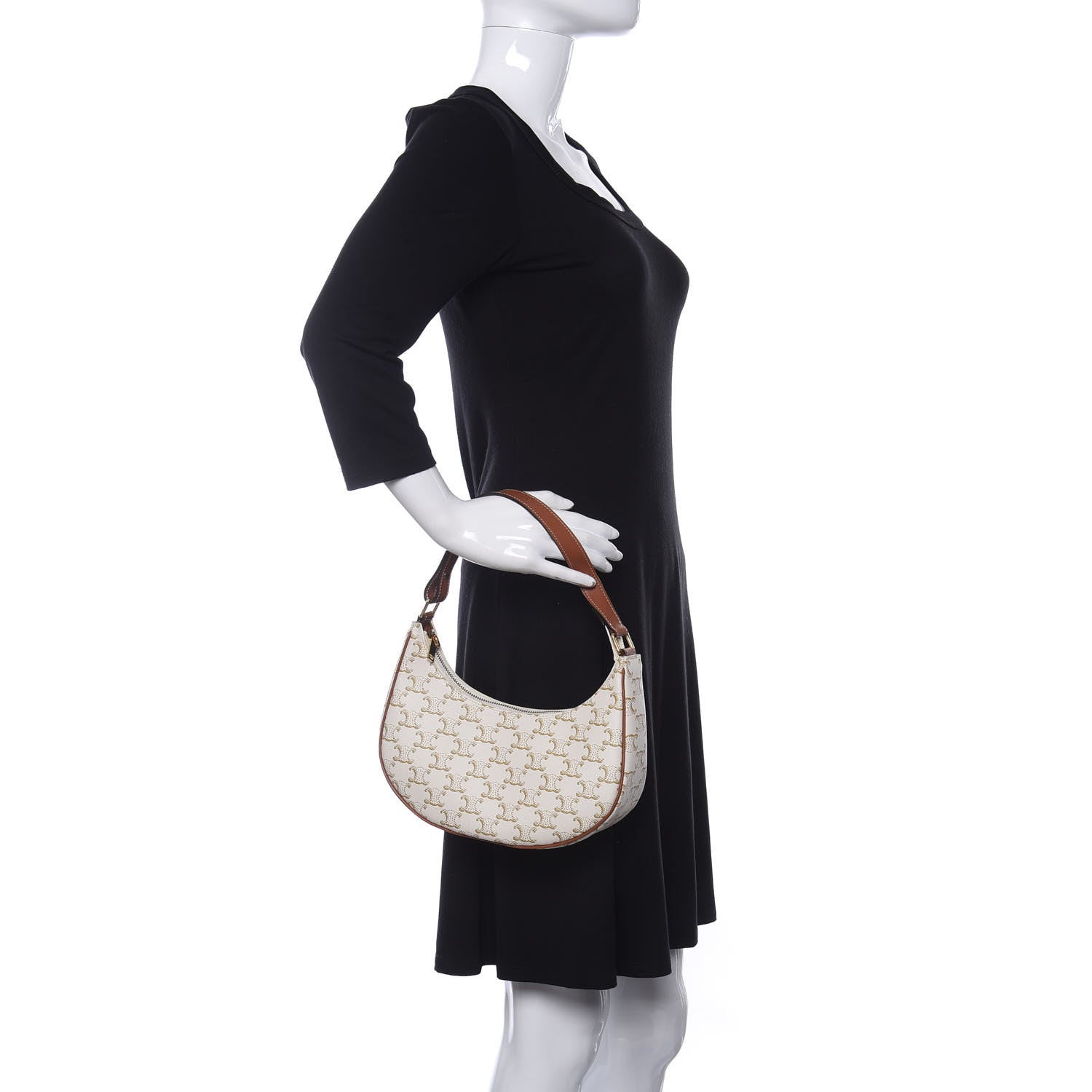 Celine Canvas Calfskin Ava Triomphe Shoulder Bag White 2 of 9