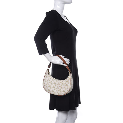 Celine Canvas Calfskin Ava Triomphe Shoulder Bag White 2 of 9