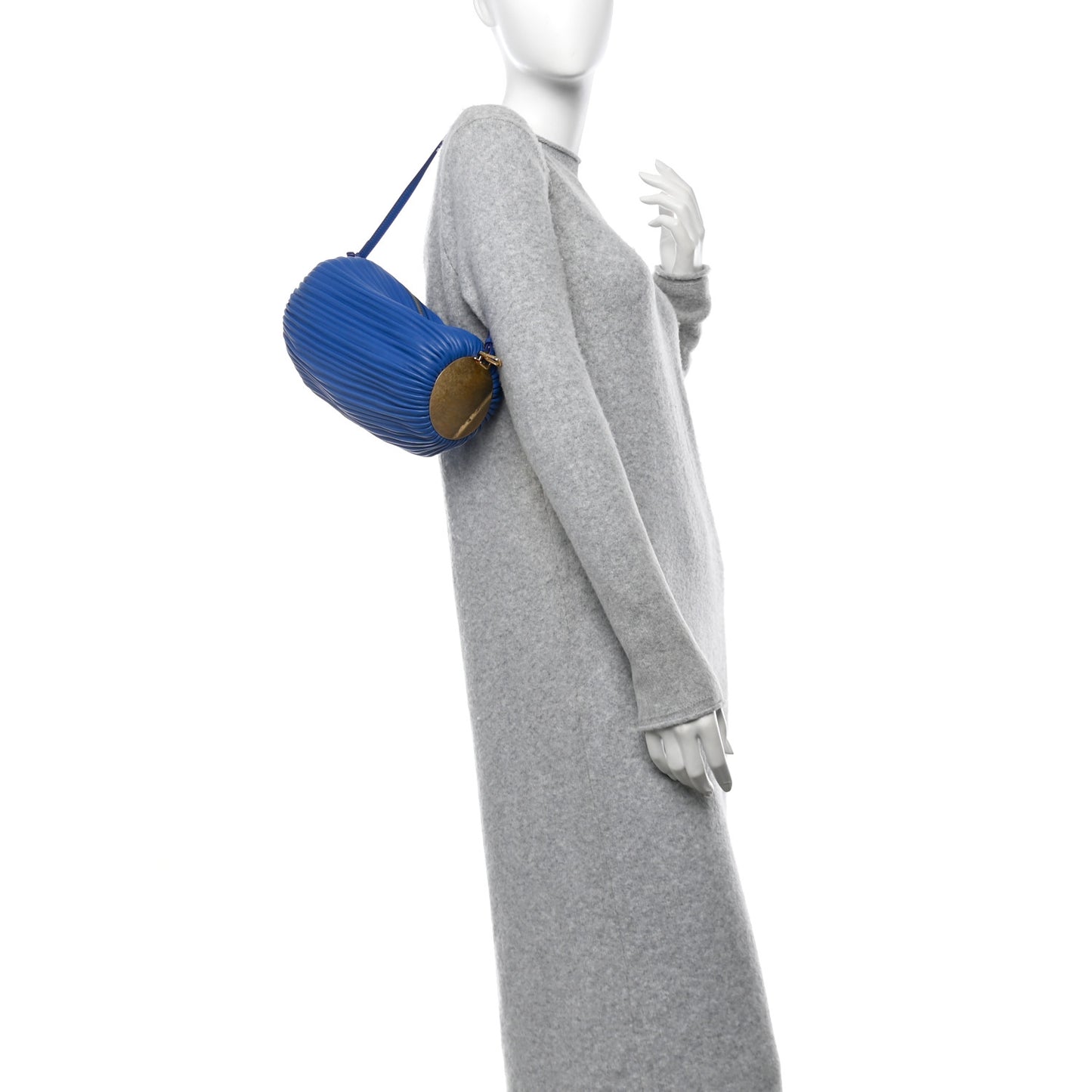 Lambskin Pleated Bracelet Pouch Shoulder Bag Royal Blue