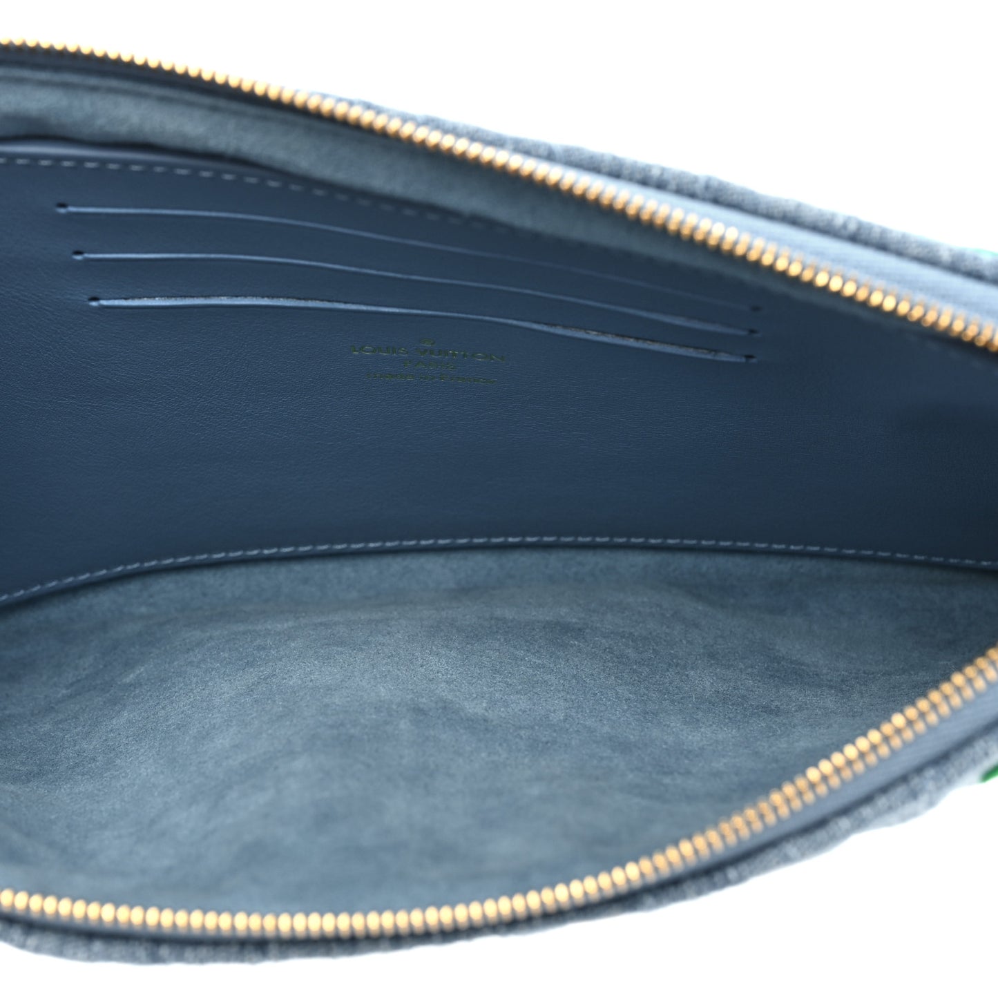 Embroidered Monogram Denim New Wave Zipped Pochette Blue