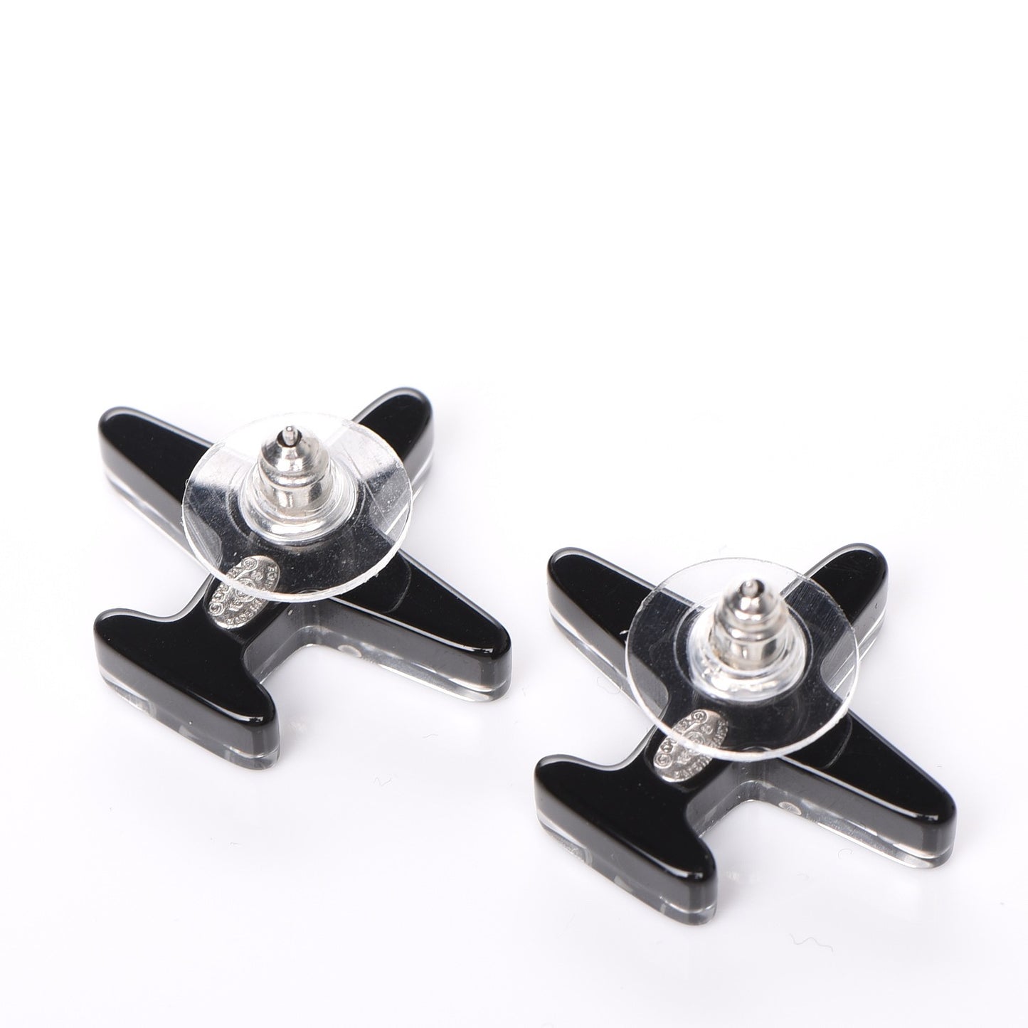 Resin Pearl CC Airplane Earrings Black White