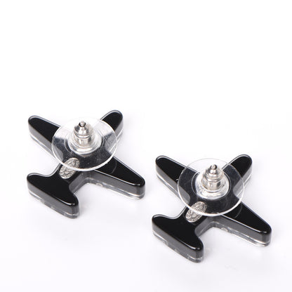 Chanel Resin Pearl CC Airplane Earrings Black White 3 of 5