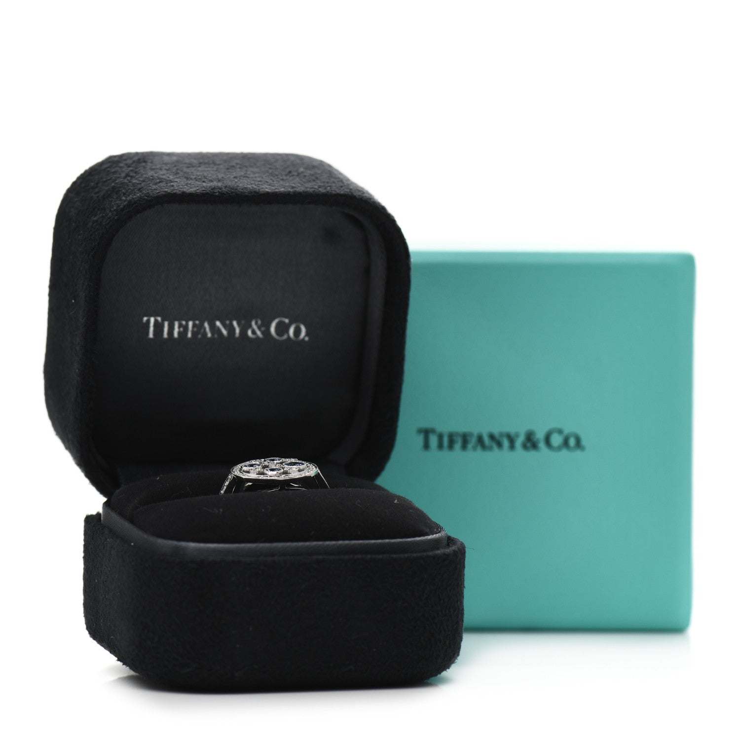 Tiffany Platinum Diamond Blue Sapphire Cobblestone Ring 49 5 5 of 5