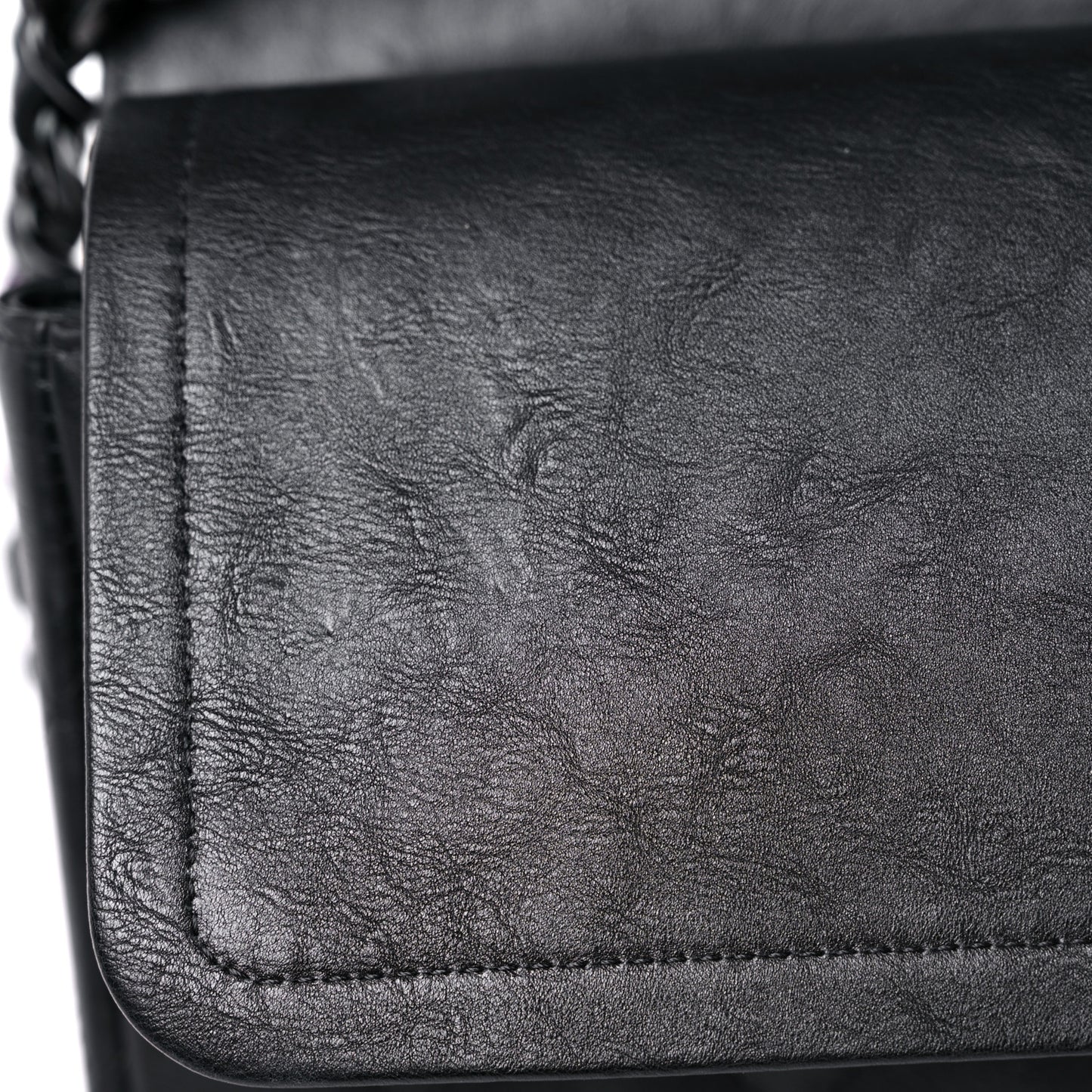Crumpled Calfskin Quilted Jumbo Double Flap So Black