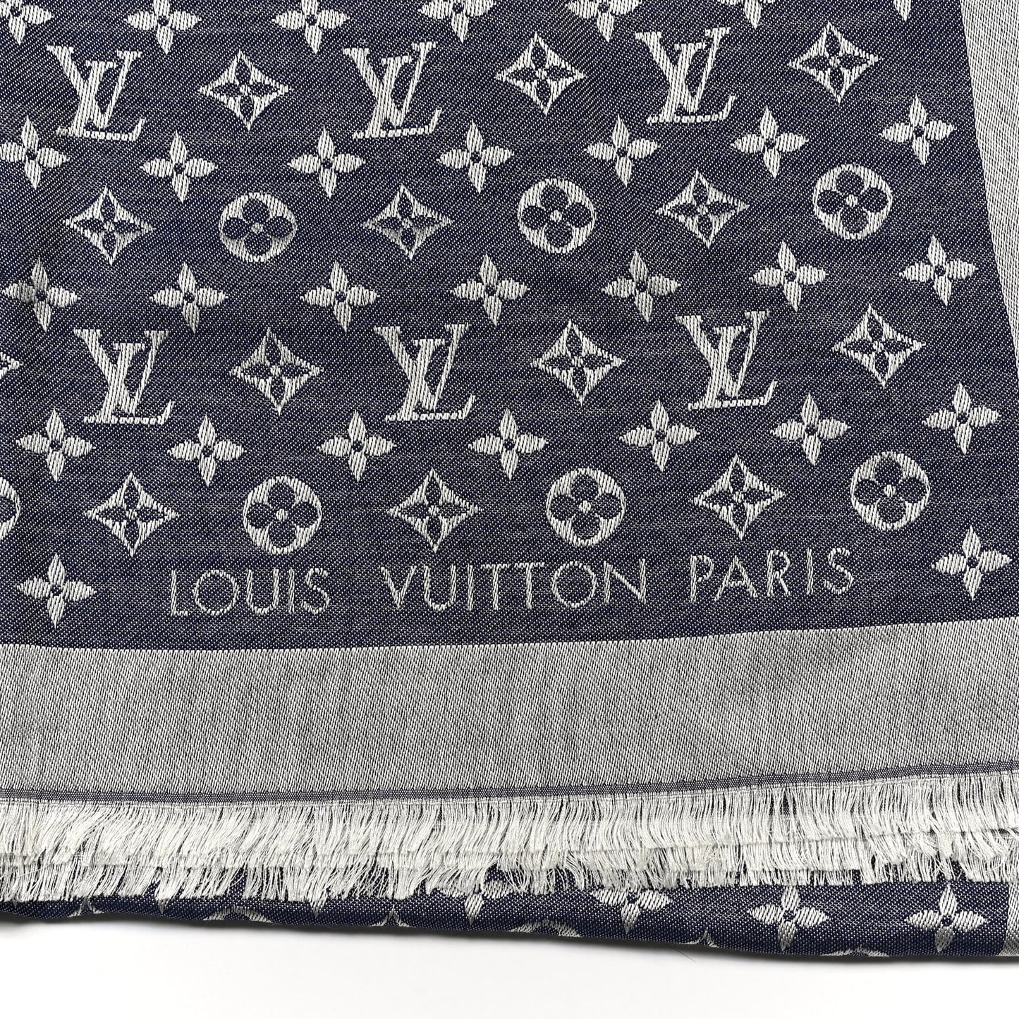 Silk Wool Monogram Denim Shawl Blue