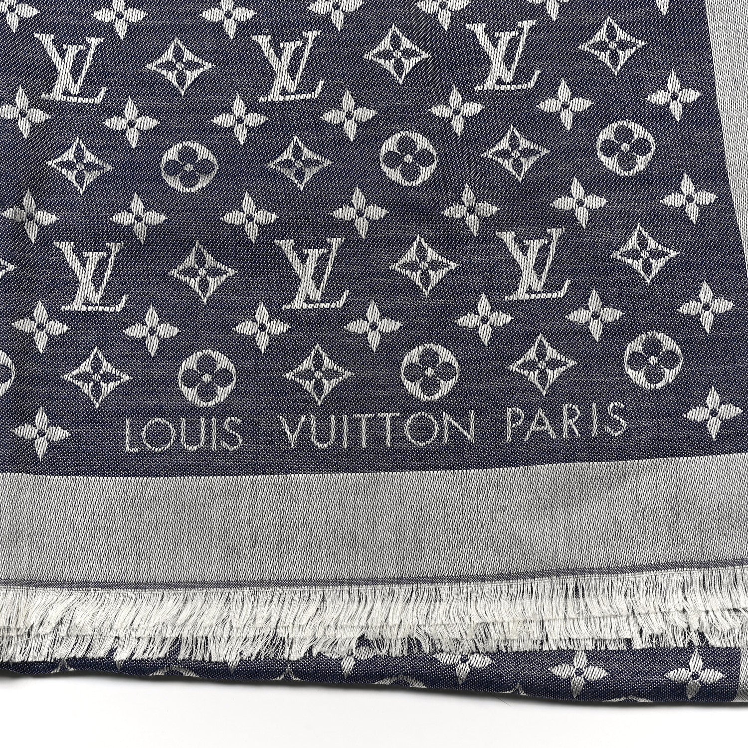 Louis Vuitton Silk Wool Monogram Denim Shawl Blue 2 of 3
