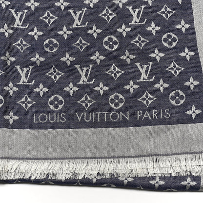Louis Vuitton Silk Wool Monogram Denim Shawl Blue 2 of 3