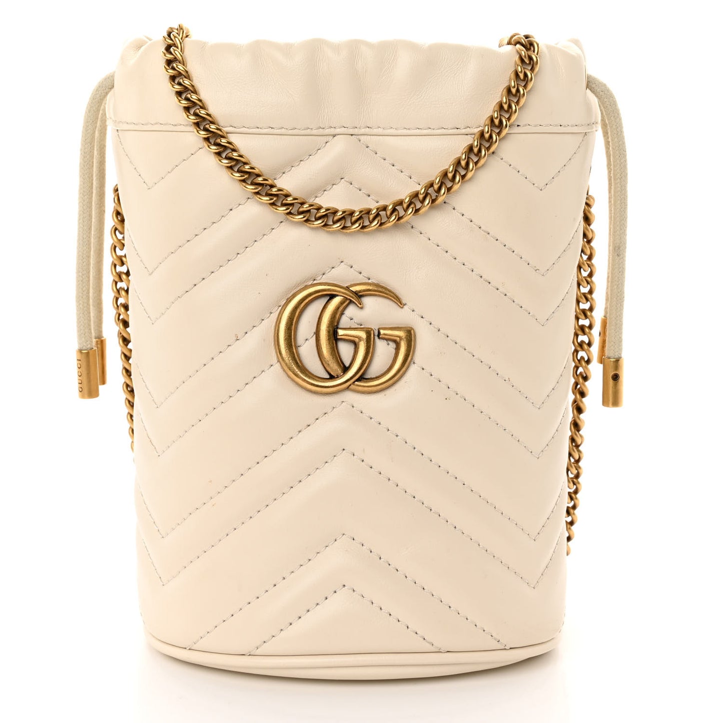 Calfskin Matelasse Mini GG Marmont 2.0 Bucket Bag White