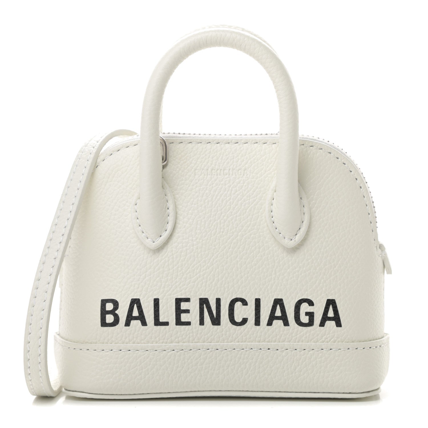 Balenciaga Grained Calfskin Logo Mini Ville Top Handle Bag White Black 1 of 10