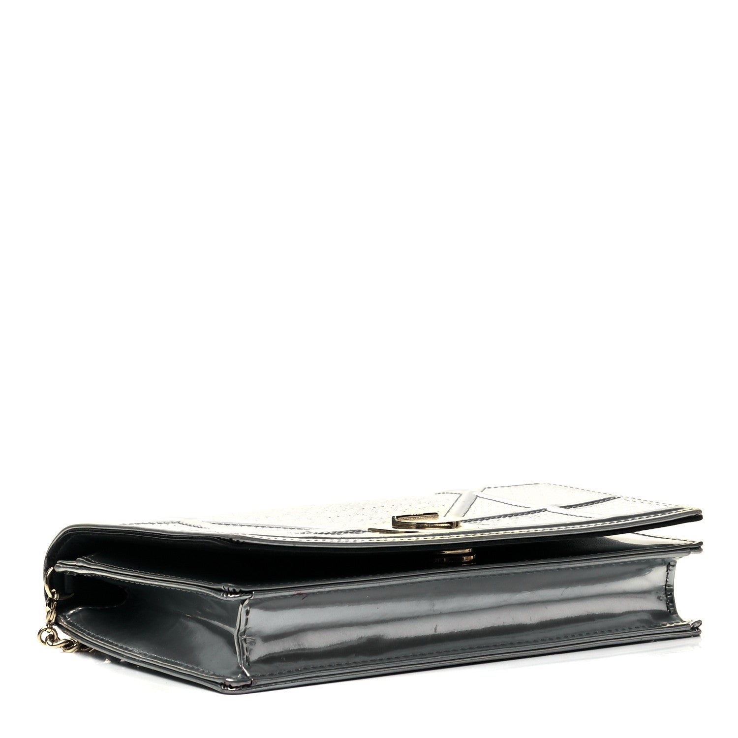 Christian Dior Metallic Patent Micro-Cannage Diorama Wallet on Chain Pouch Silver 4 of 9