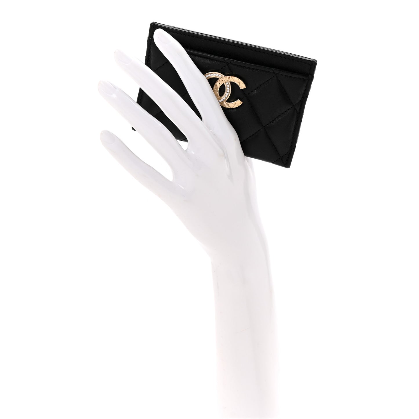 Lambskin Quilted Card Holder Black