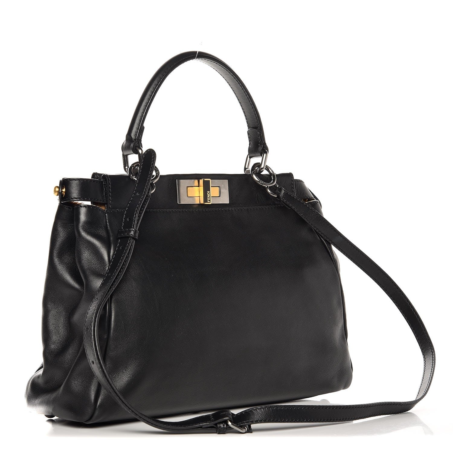 Fendi Calfskin Calf Hair Leopard Print Medium Peekaboo Iconic Satchel Black 3 of 9