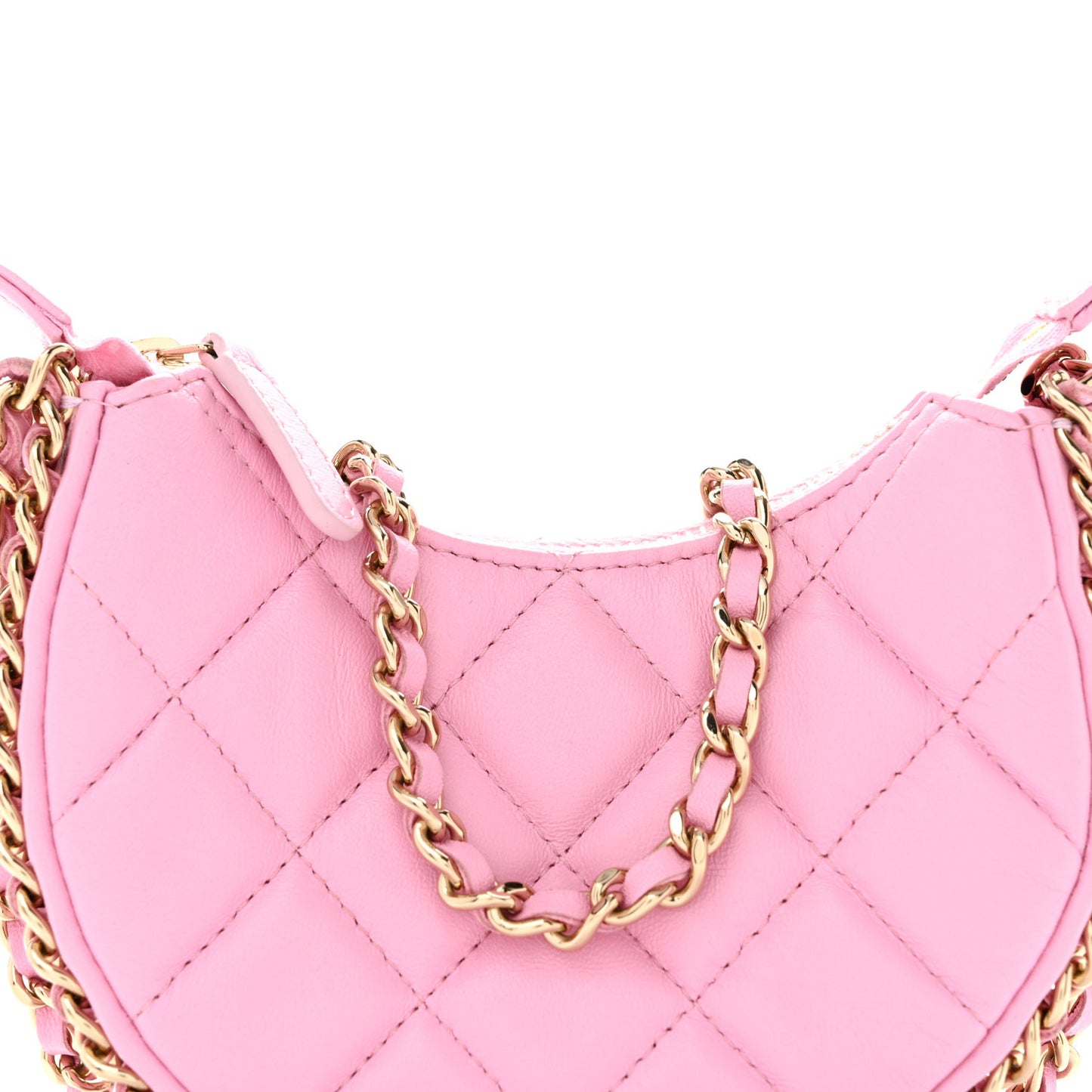 Lambskin Quilted Mini Chain Around Hobo Pink