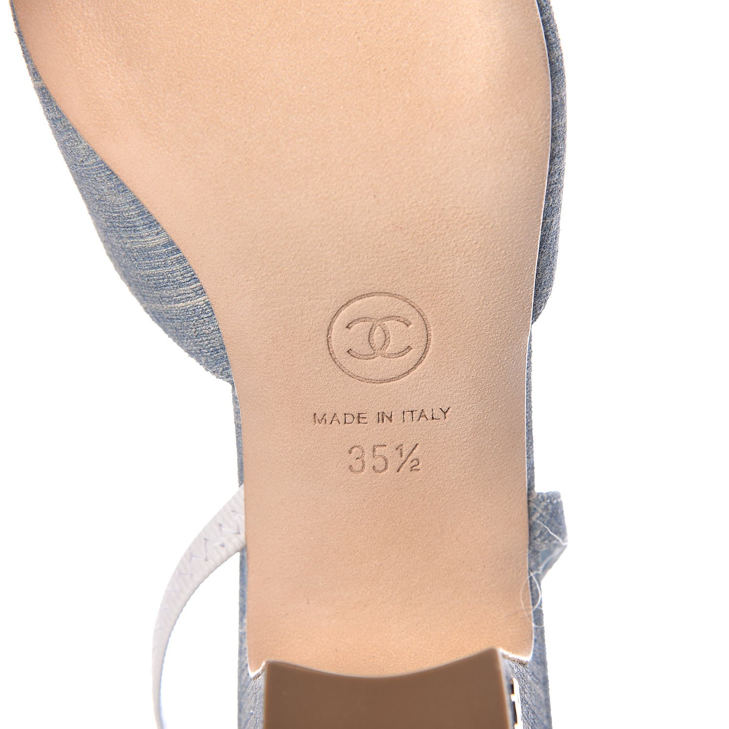 Chanel Denim Lambskin Cap Toe CC Slingback Pumps 35.5 Light Blue White 6 of 9