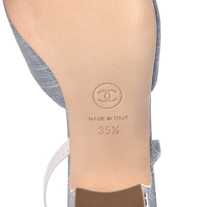 Chanel Denim Lambskin Cap Toe CC Slingback Pumps 35.5 Light Blue White 6 of 9
