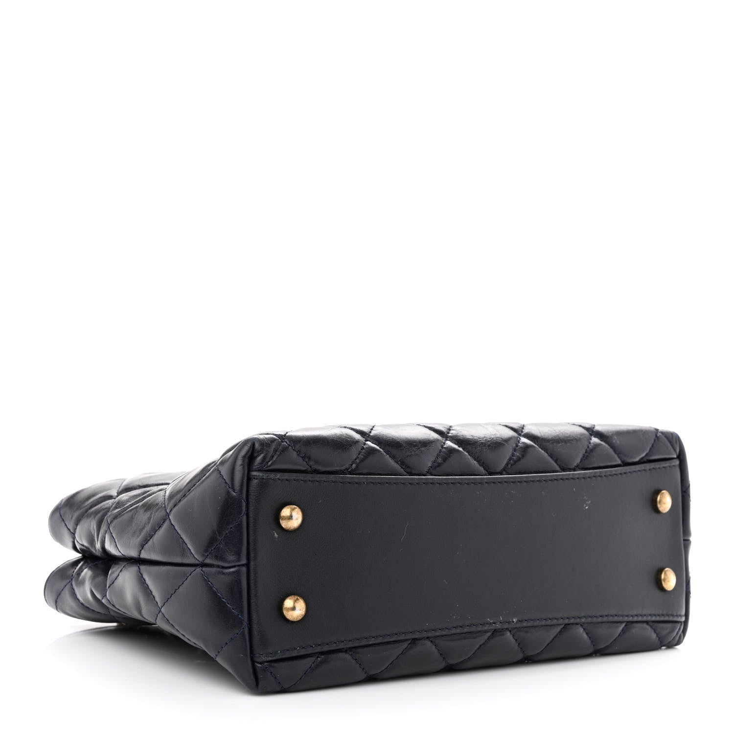 Chanel Glazed Calfskin Quilted Small Gold Bar Tote Navy Blue 4 of 14