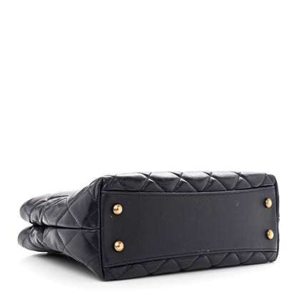 Chanel Glazed Calfskin Quilted Small Gold Bar Tote Navy Blue 4 of 14